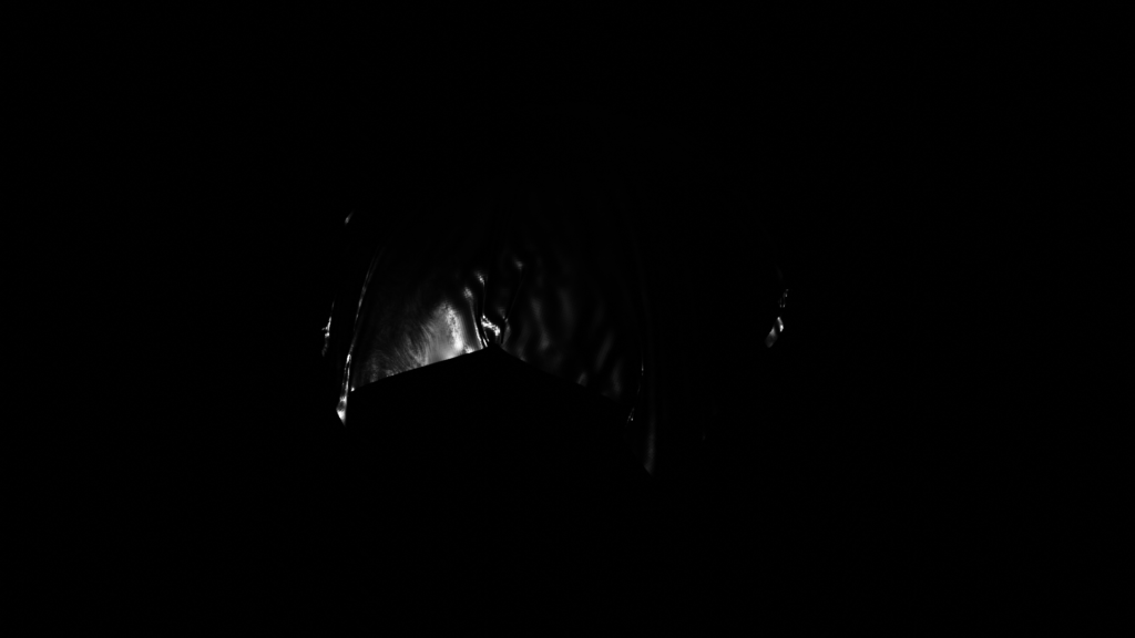 黒い背景の中に黒い物体がある、光の反射で判別することができる
