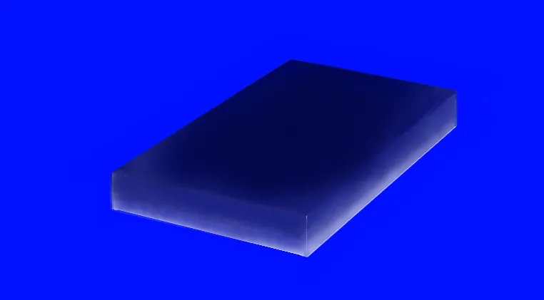 青い直方体が下部から照らされてる。