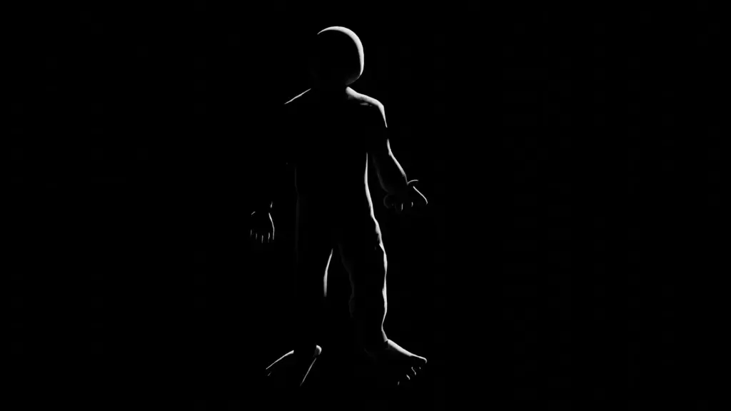 人の形の物体に光が当たり、輪郭が浮き上がる